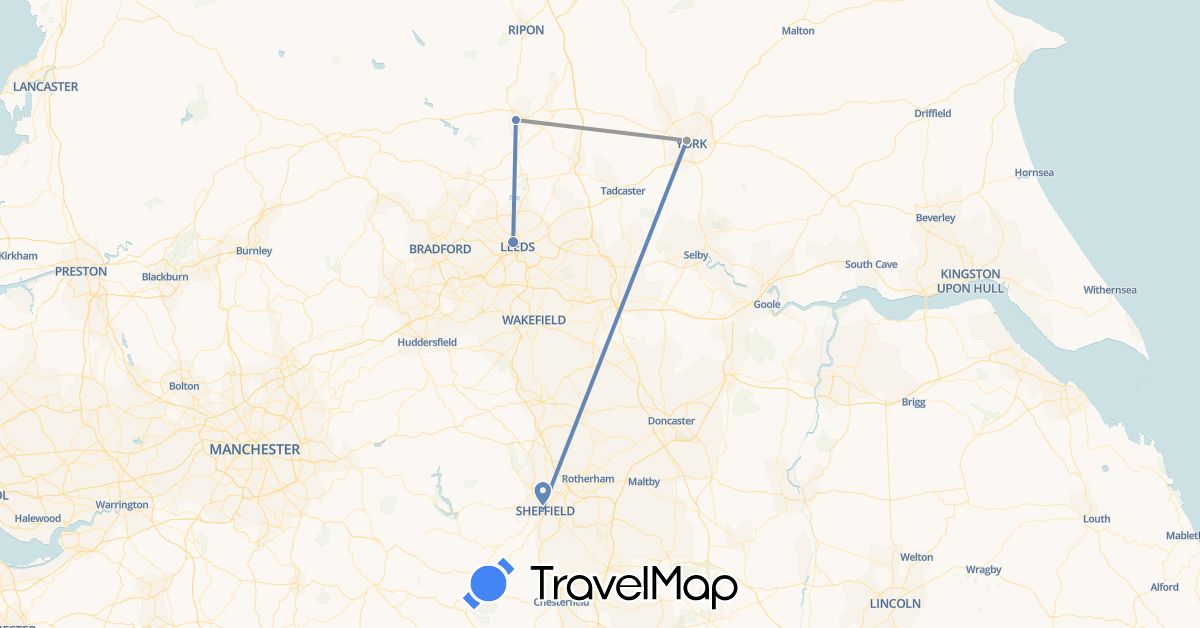 TravelMap itinerary: driving, plane, cycling in United Kingdom (Europe)